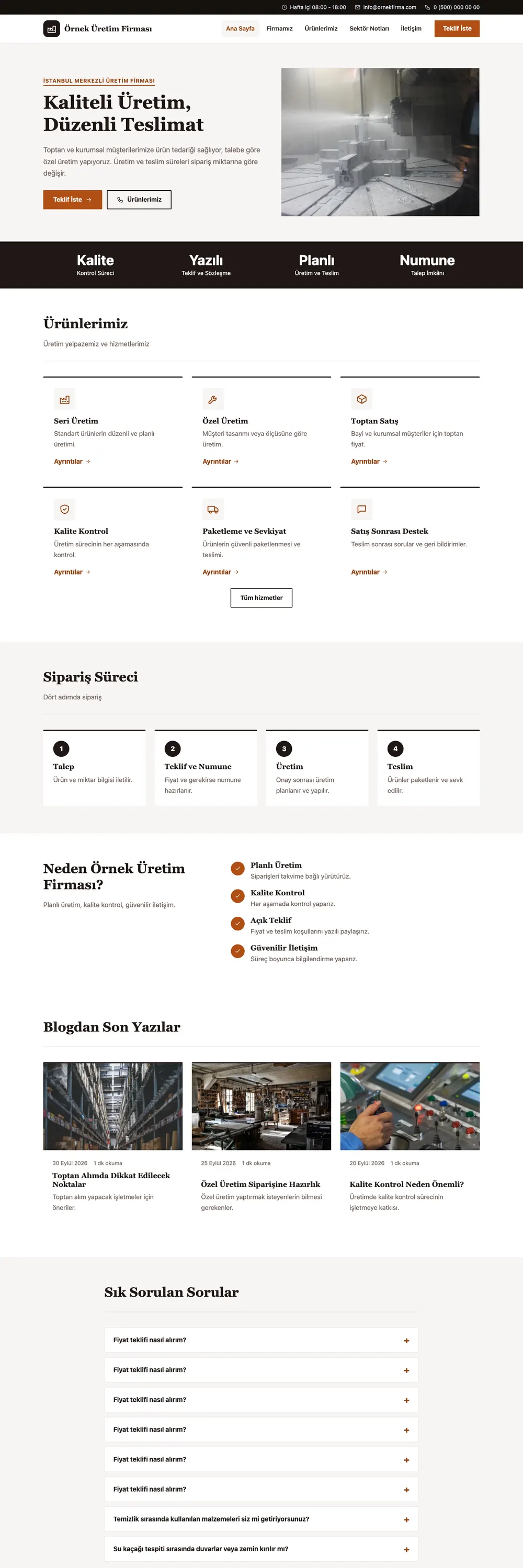 Üretici Firma Pro WordPress Teması ana sayfa önizlemesi