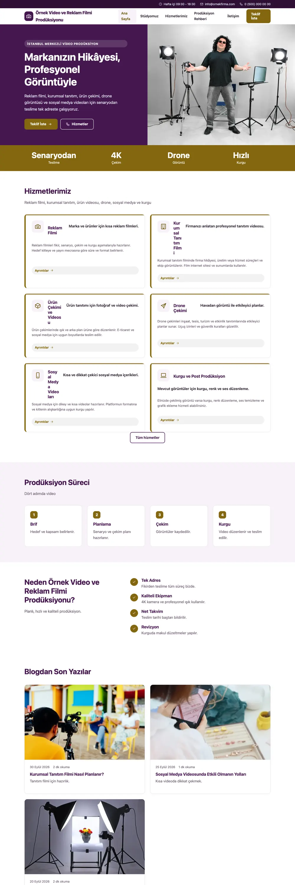 Video ve Reklam Filmi Prodüksiyonu Pro WordPress Teması