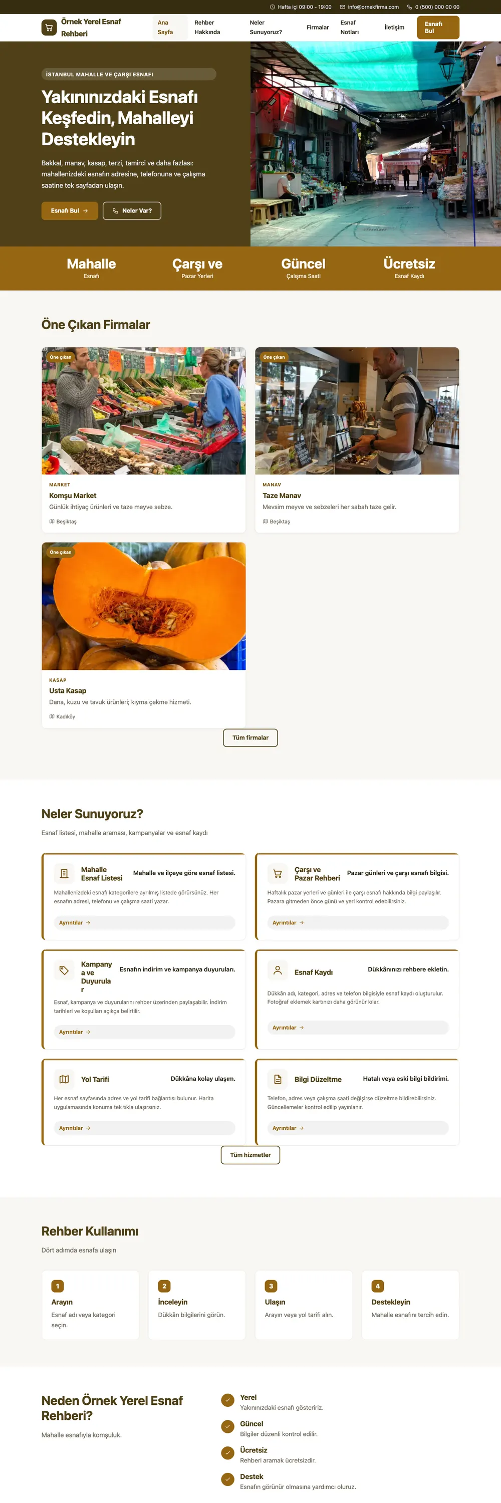 Yerel Esnaf Rehberi Pro WordPress Teması ana sayfa önizlemesi