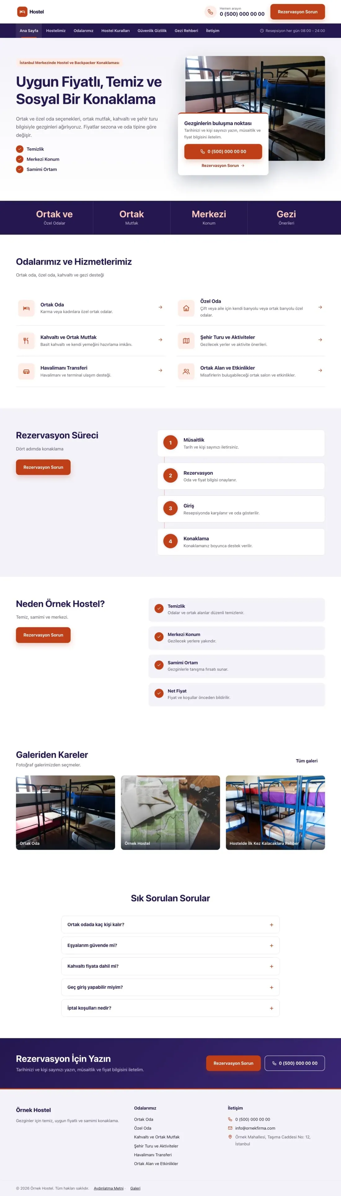 Hostel ve Backpacker için Bölünmüş Lacivert Turuncu – Hostel ve Backpacker Web Sitesi ana sayfa görünümü