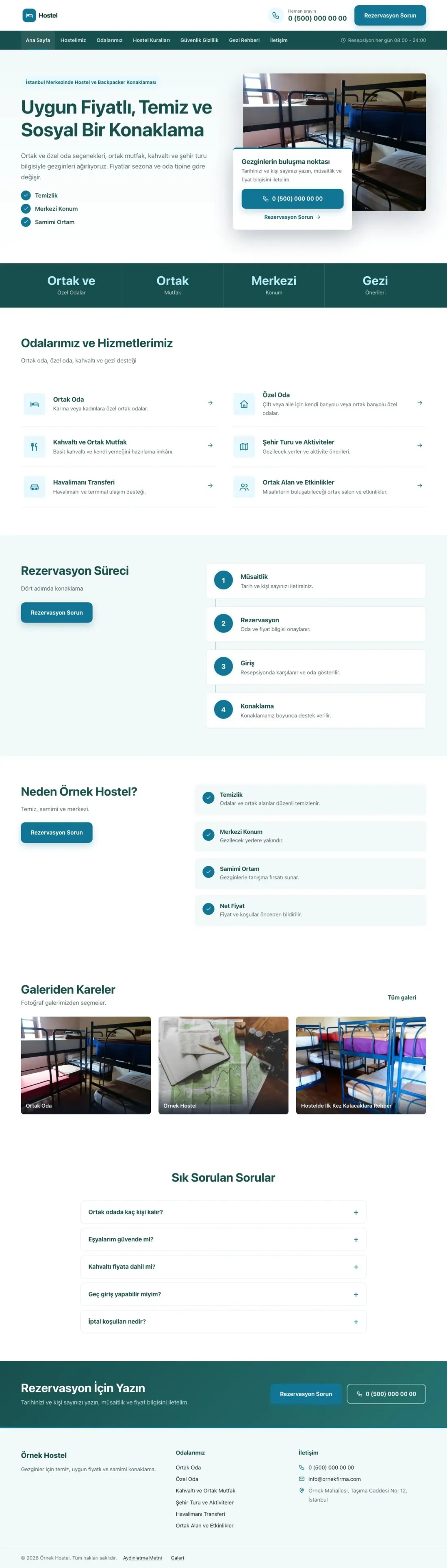 Hostel ve Backpacker için Bölünmüş Petrol Turkuaz – Hostel ve Backpacker Web Sitesi ana sayfa görünümü