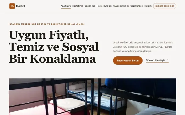 Hostel ve Backpacker için Dergi Editoryal Kahve Turuncu – Hostel ve Backpacker Web Sitesi ana sayfa görünümü