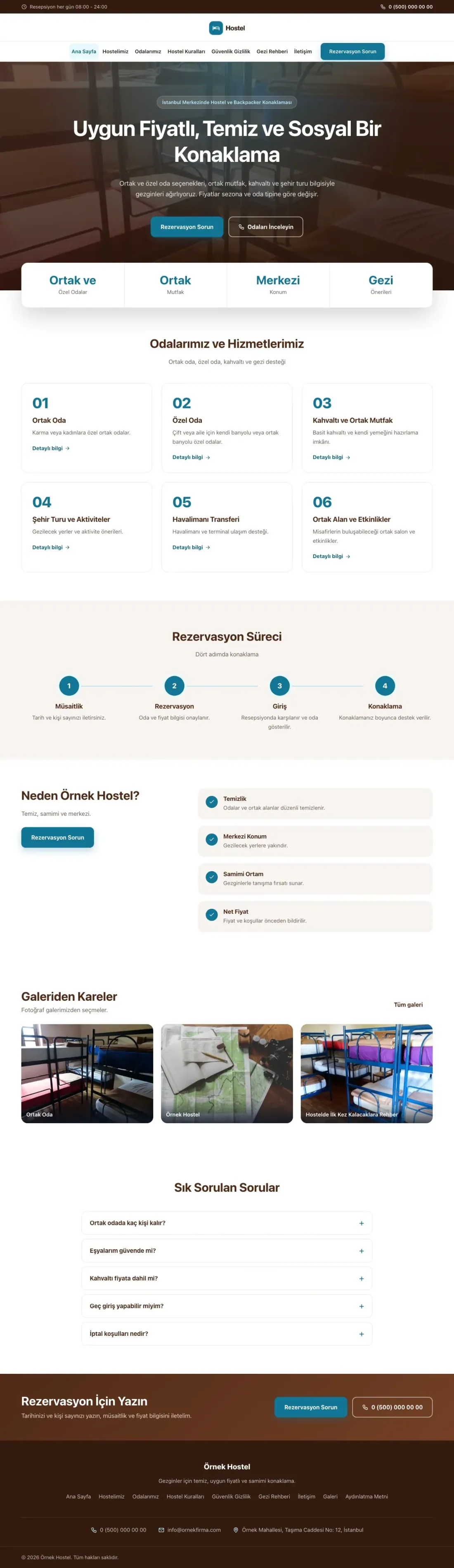 Hostel ve Backpacker için Merkez Kahve Turkuaz – Hostel ve Backpacker Web Sitesi ana sayfa görünümü