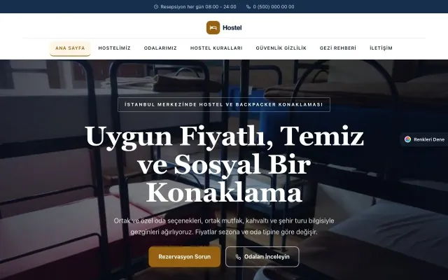 Hostel ve Backpacker için Zigzag Mavi Turuncu – Hostel ve Backpacker Web Sitesi ana sayfa görünümü