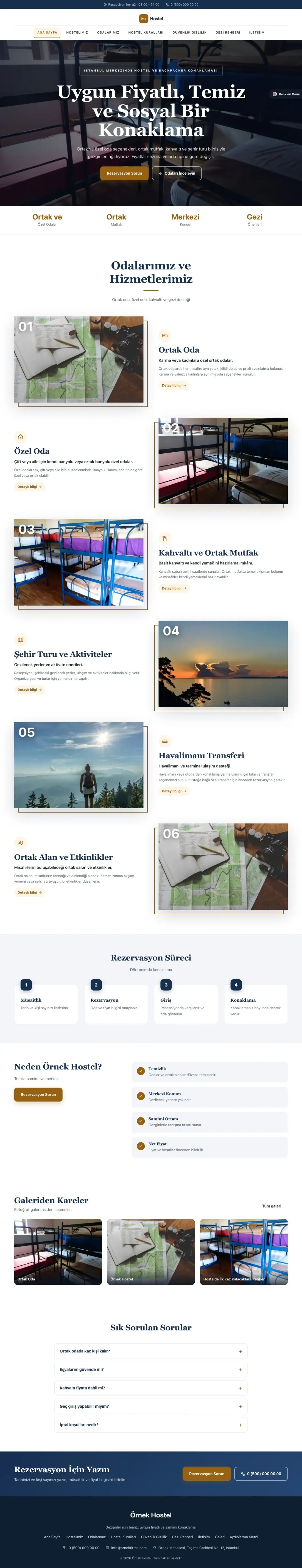 Hostel ve Backpacker için Zigzag Mavi Turuncu – Hostel ve Backpacker Web Sitesi ana sayfa görünümü
