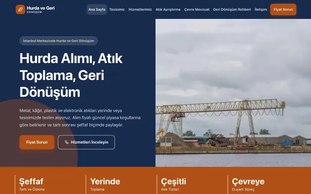 Hurda ve Geri Dönüşüm için Blok Mavi Turuncu – Hurda ve Geri Dönüşüm Web Sitesi ana sayfa görünümü