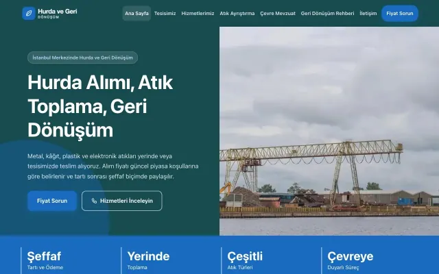 Hurda ve Geri Dönüşüm için Blok Petrol Mavi – Hurda ve Geri Dönüşüm Web Sitesi ana sayfa görünümü