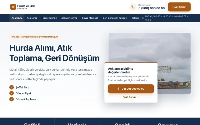 Hurda ve Geri Dönüşüm için Bölünmüş Mavi Turuncu – Hurda ve Geri Dönüşüm Web Sitesi ana sayfa görünümü