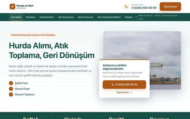 Hurda ve Geri Dönüşüm için Bölünmüş Petrol Turuncu – Hurda ve Geri Dönüşüm Web Sitesi ana sayfa görünümü