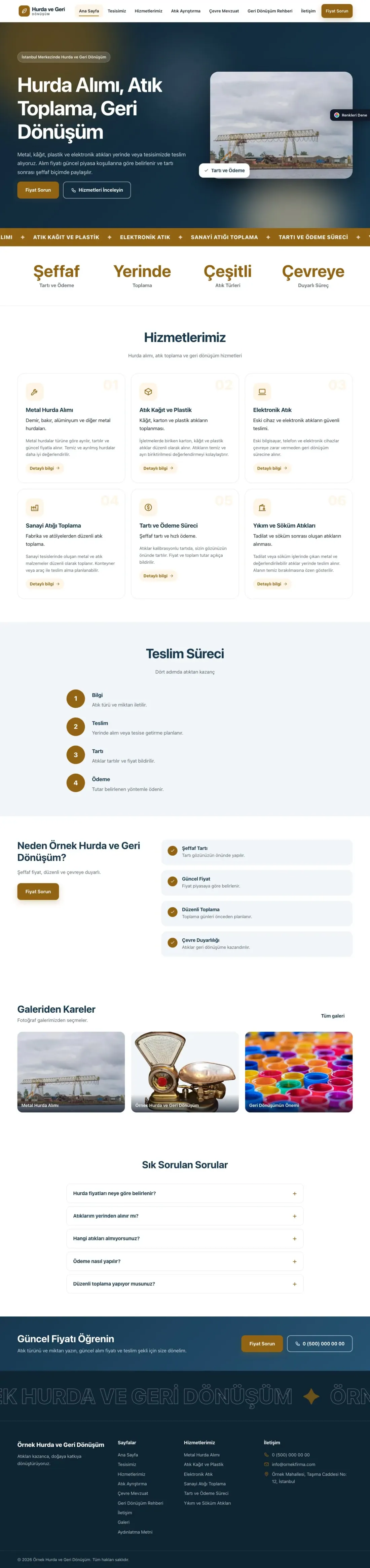 Hurda ve Geri Dönüşüm için Hareketli Mavi Turuncu – Hurda ve Geri Dönüşüm Web Sitesi ana sayfa görünümü