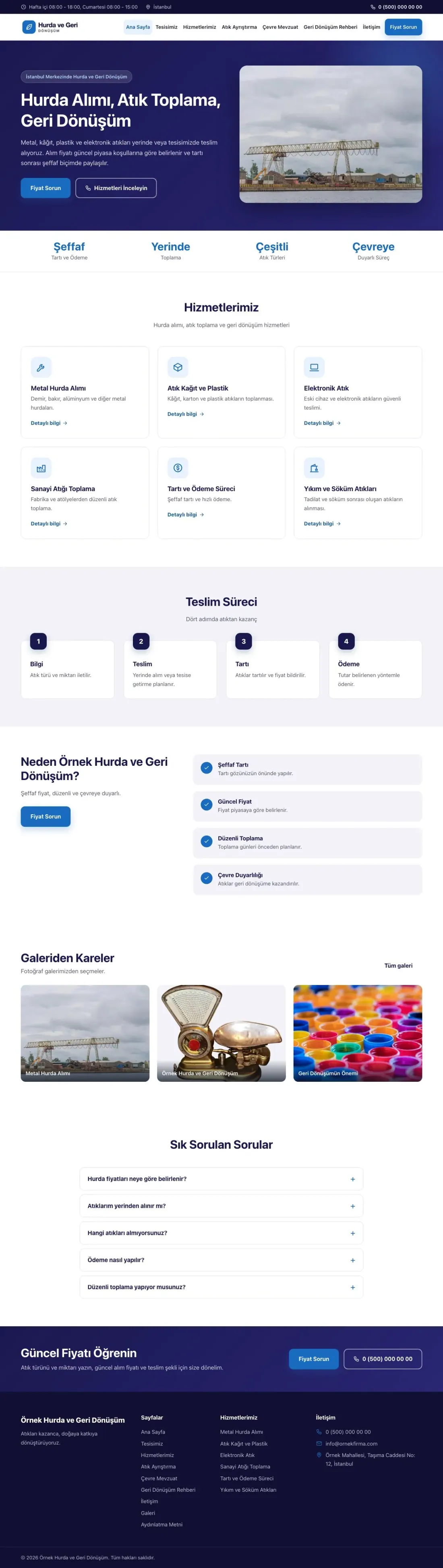 Hurda ve Geri Dönüşüm için Klasik Lacivert Mavi – Hurda ve Geri Dönüşüm Web Sitesi ana sayfa görünümü