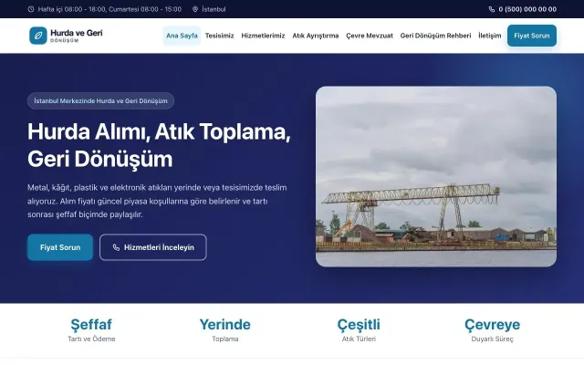 Hurda ve Geri Dönüşüm için Klasik Lacivert Mavi II – Hurda ve Geri Dönüşüm Web Sitesi ana sayfa görünümü