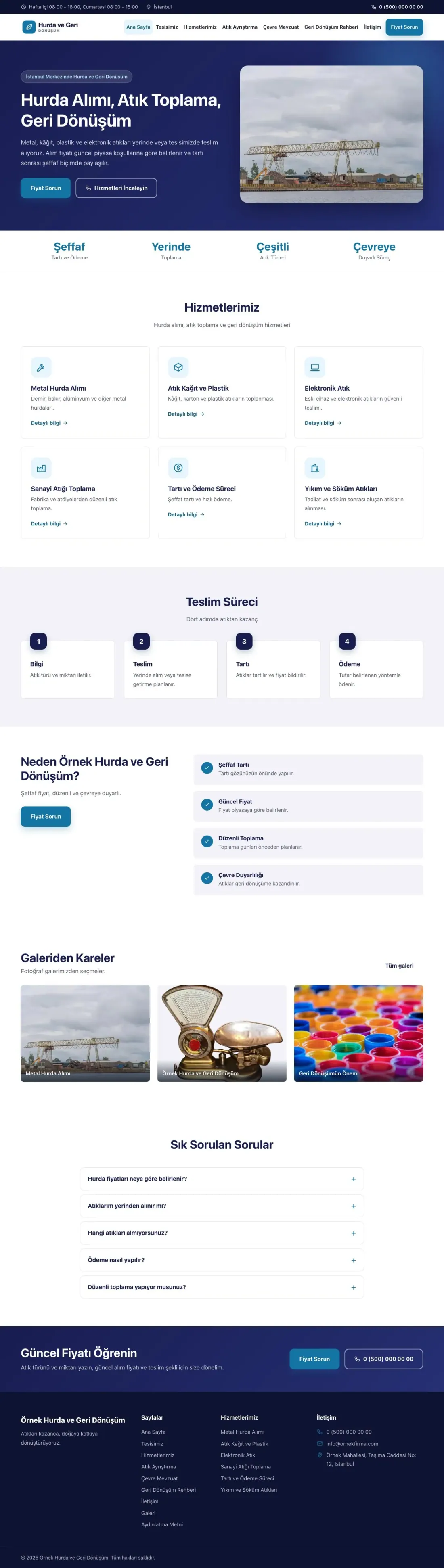 Hurda ve Geri Dönüşüm için Klasik Lacivert Mavi II – Hurda ve Geri Dönüşüm Web Sitesi ana sayfa görünümü