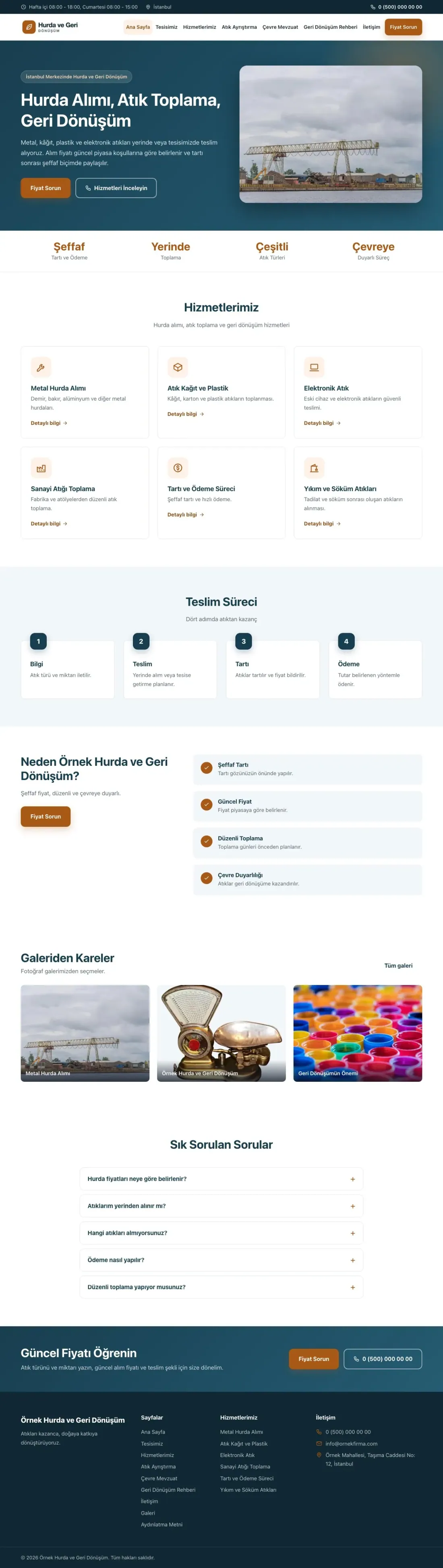 Hurda ve Geri Dönüşüm için Klasik Mavi Turuncu – Hurda ve Geri Dönüşüm Web Sitesi ana sayfa görünümü