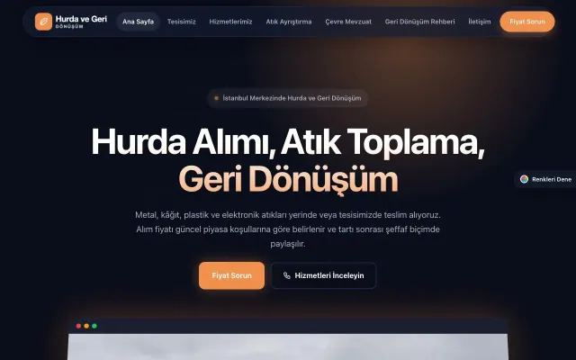 Hurda ve Geri Dönüşüm için Koyu Modern Lacivert Turuncu – Hurda ve Geri Dönüşüm Web Sitesi ana sayfa görünümü