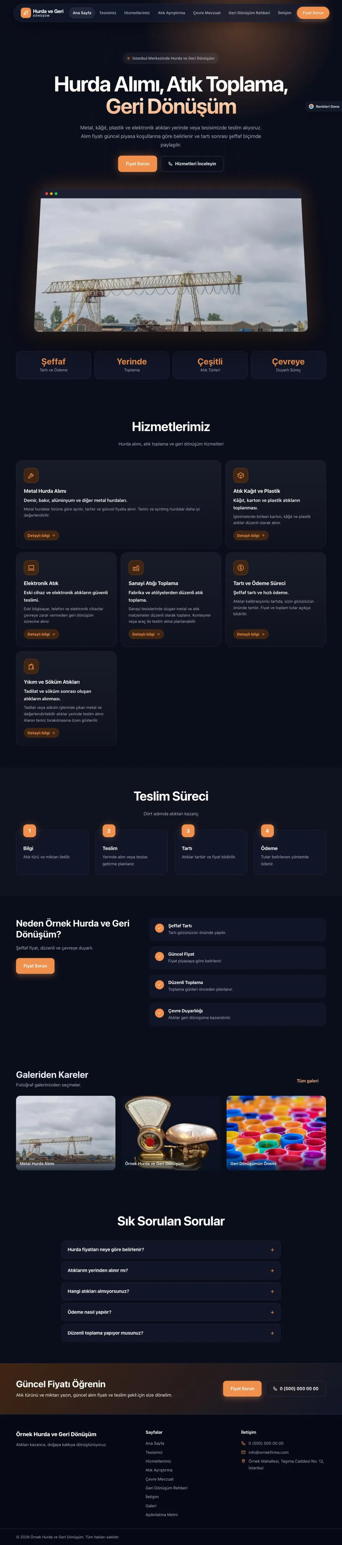 Hurda ve Geri Dönüşüm için Koyu Modern Lacivert Turuncu – Hurda ve Geri Dönüşüm Web Sitesi ana sayfa görünümü