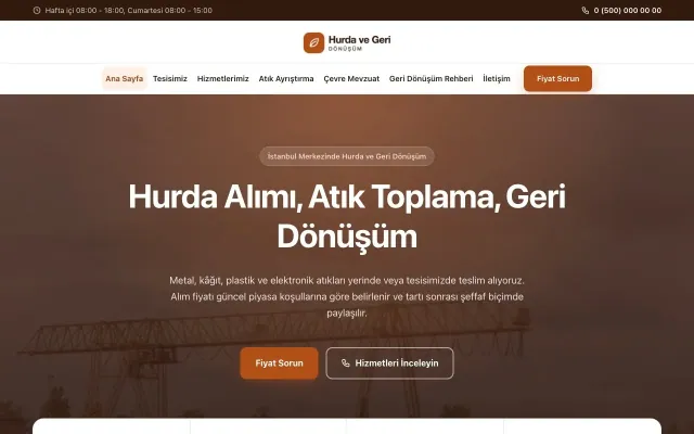 Hurda ve Geri Dönüşüm için Merkez Kahve Turuncu – Hurda ve Geri Dönüşüm Web Sitesi ana sayfa görünümü