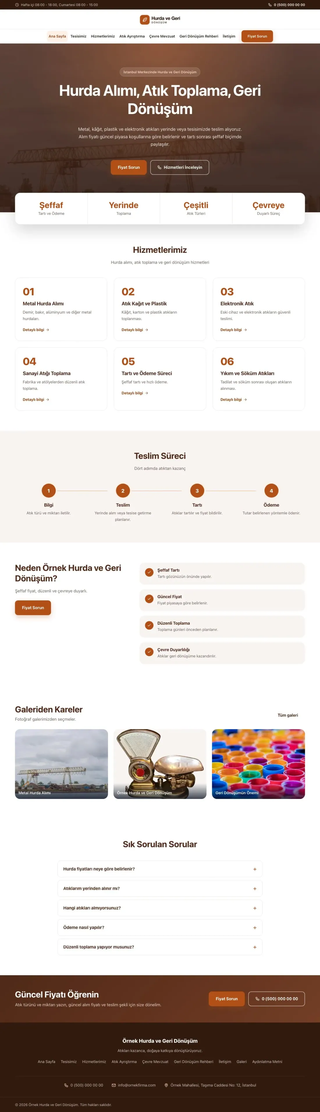 Hurda ve Geri Dönüşüm için Merkez Kahve Turuncu – Hurda ve Geri Dönüşüm Web Sitesi ana sayfa görünümü