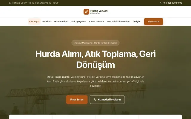 Hurda ve Geri Dönüşüm için Merkez Zeytin Turuncu – Hurda ve Geri Dönüşüm Web Sitesi ana sayfa görünümü