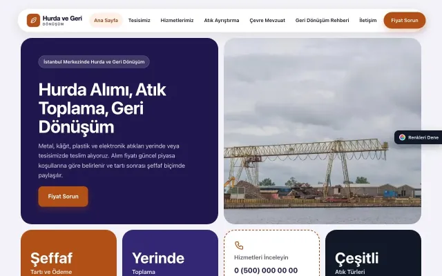 Hurda ve Geri Dönüşüm için Mozaik Lacivert Turuncu – Hurda ve Geri Dönüşüm Web Sitesi ana sayfa görünümü