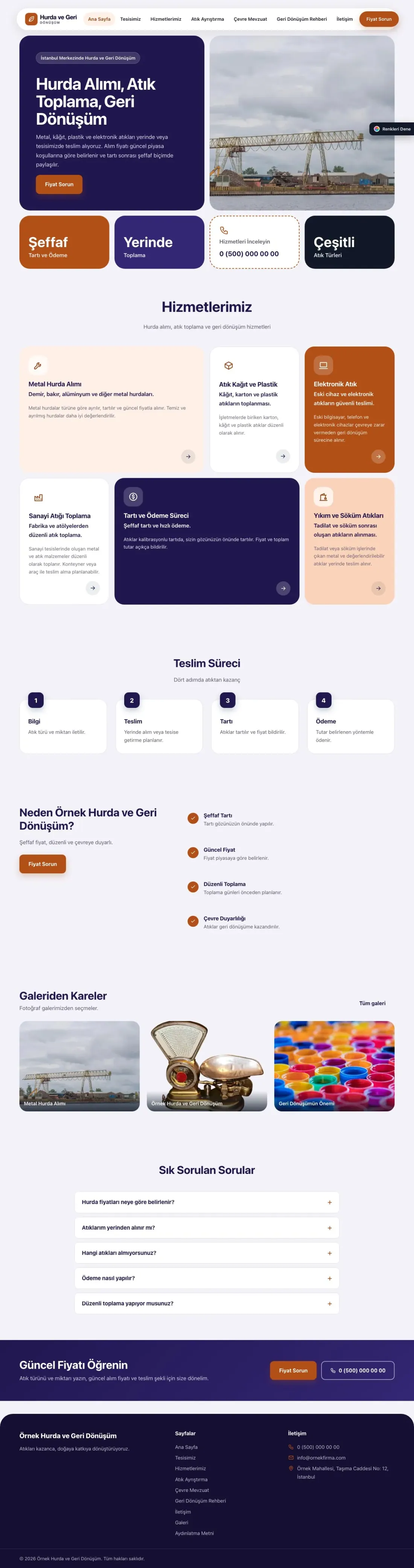 Hurda ve Geri Dönüşüm için Mozaik Lacivert Turuncu – Hurda ve Geri Dönüşüm Web Sitesi ana sayfa görünümü