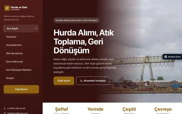 Hurda ve Geri Dönüşüm için Sol Menü Bordo Turuncu – Hurda ve Geri Dönüşüm Web Sitesi ana sayfa görünümü