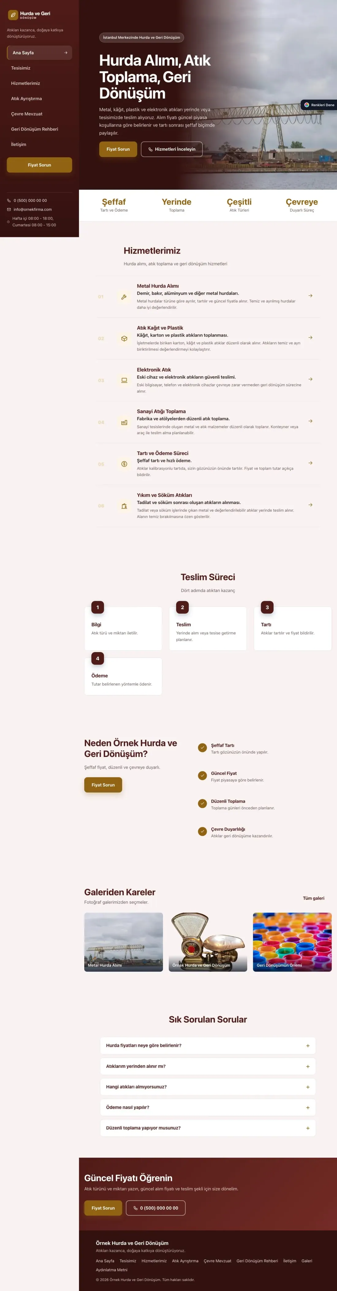 Hurda ve Geri Dönüşüm için Sol Menü Bordo Turuncu – Hurda ve Geri Dönüşüm Web Sitesi ana sayfa görünümü