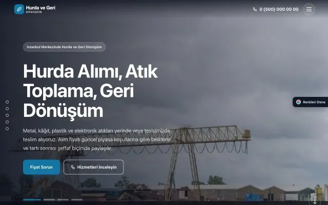 Hurda ve Geri Dönüşüm için Tam Ekran Mor Mavi – Hurda ve Geri Dönüşüm Web Sitesi ana sayfa görünümü