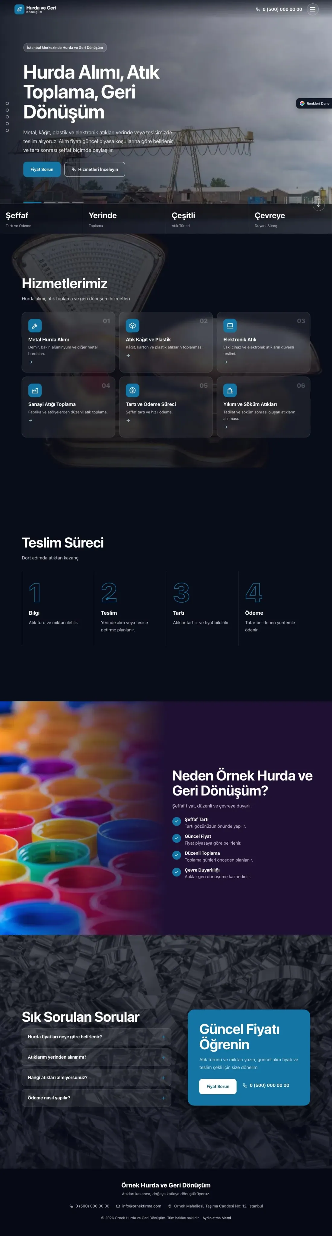 Hurda ve Geri Dönüşüm için Tam Ekran Mor Mavi – Hurda ve Geri Dönüşüm Web Sitesi ana sayfa görünümü