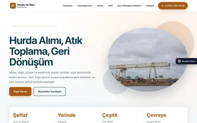 Hurda ve Geri Dönüşüm için Tek Sayfa Mavi Turuncu – Hurda ve Geri Dönüşüm Web Sitesi ana sayfa görünümü