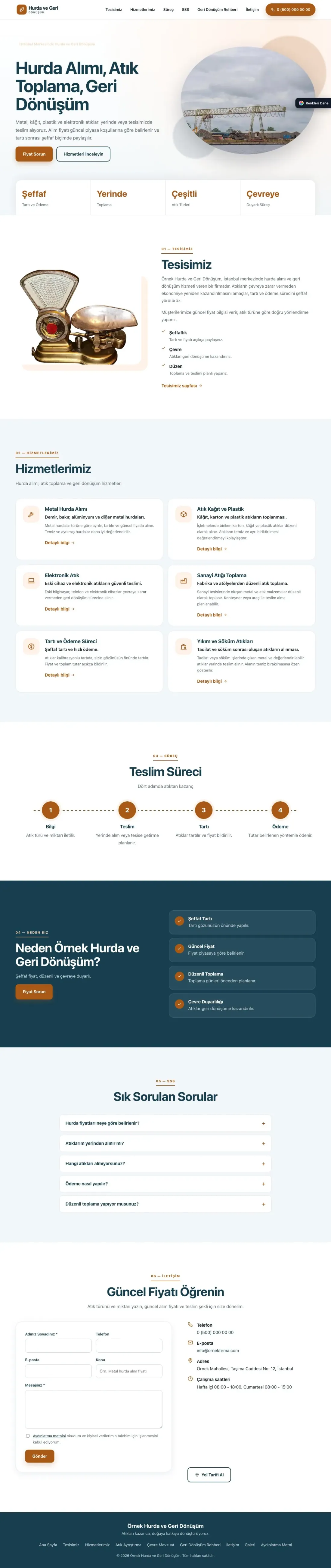 Hurda ve Geri Dönüşüm için Tek Sayfa Mavi Turuncu – Hurda ve Geri Dönüşüm Web Sitesi ana sayfa görünümü