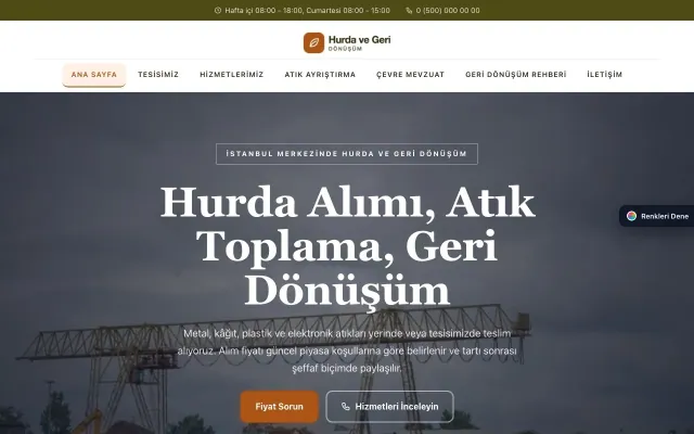 Hurda ve Geri Dönüşüm için Zigzag Zeytin Turuncu – Hurda ve Geri Dönüşüm Web Sitesi ana sayfa görünümü