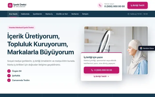 İçerik Üretici ve Influencer için Bölünmüş Mavi Pembe – İçerik Üretici ve Influencer Web Sitesi ana sayfa görünümü