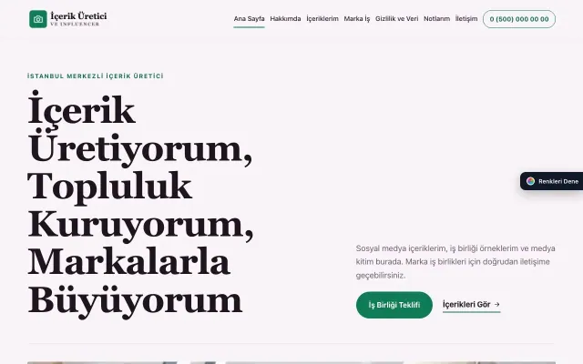 İçerik Üretici ve Influencer için Dergi Editoryal Erik Turkuaz – İçerik Üretici ve Influencer Web Sitesi ana sayfa görünümü