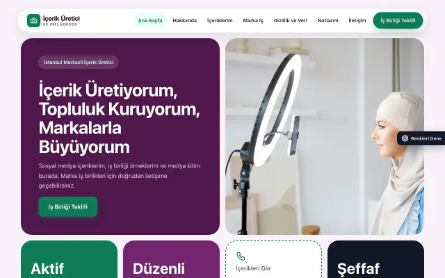 İçerik Üretici ve Influencer için Mozaik Erik Turkuaz – İçerik Üretici ve Influencer Web Sitesi ana sayfa görünümü