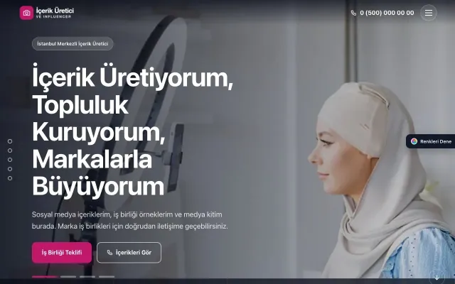 İçerik Üretici ve Influencer için Tam Ekran Mor Pembe – İçerik Üretici ve Influencer Web Sitesi ana sayfa görünümü