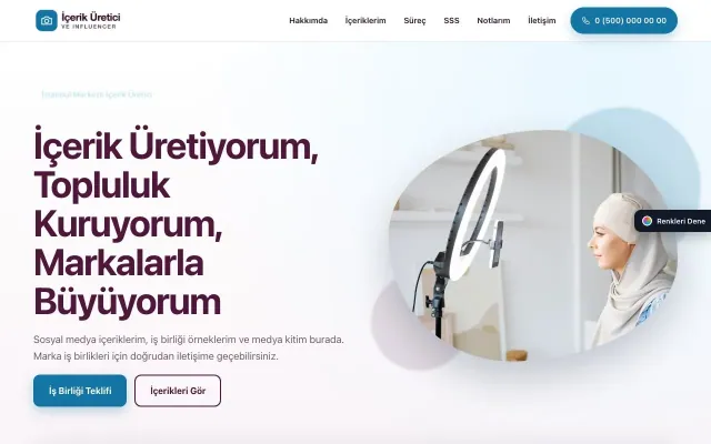 İçerik Üretici ve Influencer için Tek Sayfa Erik Mavi – İçerik Üretici ve Influencer Web Sitesi ana sayfa görünümü
