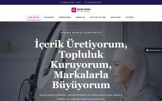İçerik Üretici ve Influencer için Zigzag Lacivert Pembe – İçerik Üretici ve Influencer Web Sitesi ana sayfa görünümü