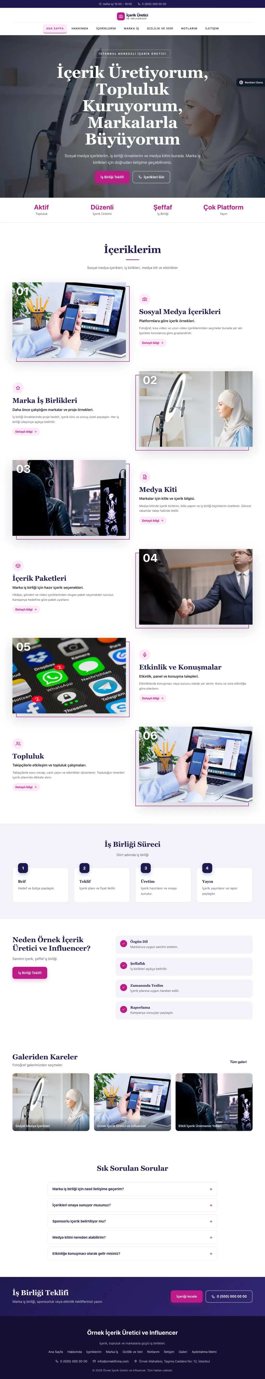 İçerik Üretici ve Influencer için Zigzag Lacivert Pembe – İçerik Üretici ve Influencer Web Sitesi ana sayfa görünümü