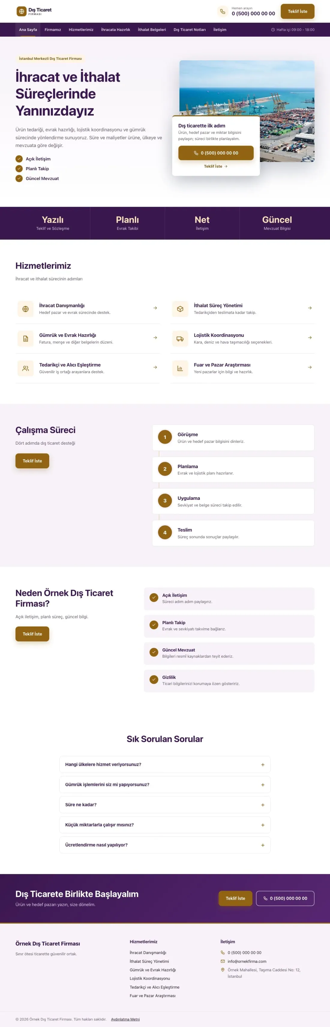 Bölünmüş Mor Turuncu – İhracat ve İthalat Web Sitesi ana sayfa görünümü