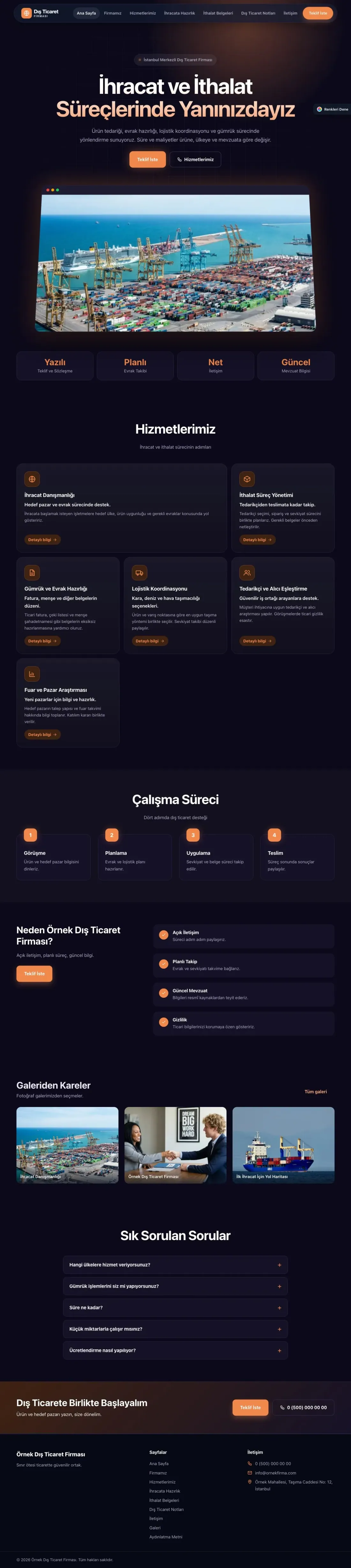 İhracat ve İthalat için Koyu Modern Lacivert Turuncu – İhracat ve İthalat Web Sitesi ana sayfa görünümü