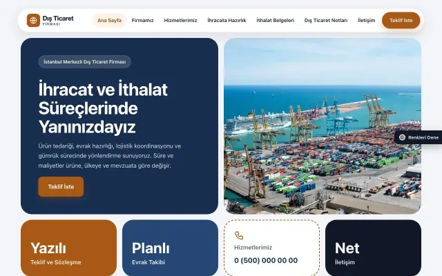 İhracat ve İthalat için Mozaik Mavi Turuncu – İhracat ve İthalat Web Sitesi ana sayfa görünümü