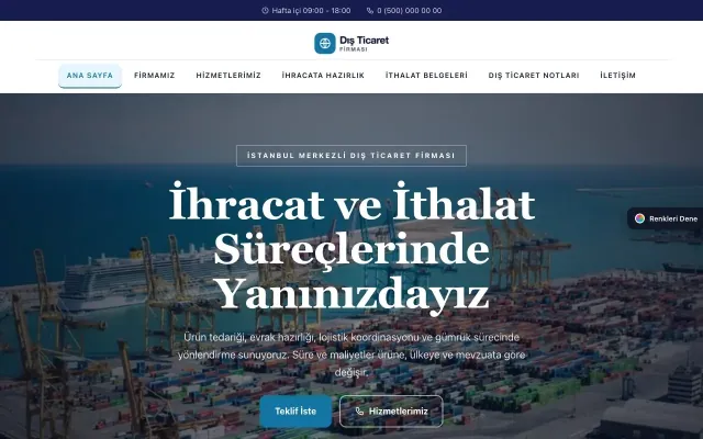 İhracat ve İthalat için Zigzag Lacivert Mavi – İhracat ve İthalat Web Sitesi ana sayfa görünümü
