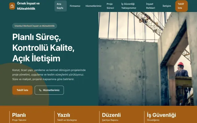 İnşaat ve Müteahhit için Blok Petrol Turuncu – İnşaat ve Müteahhit Web Sitesi ana sayfa görünümü