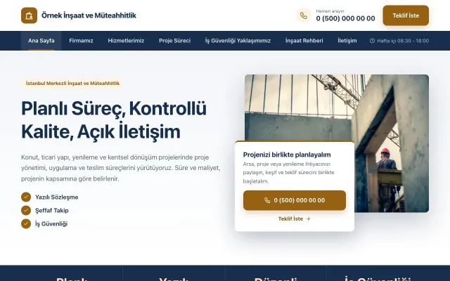 İnşaat ve Müteahhit için Bölünmüş Mavi Turuncu – İnşaat ve Müteahhit Web Sitesi ana sayfa görünümü