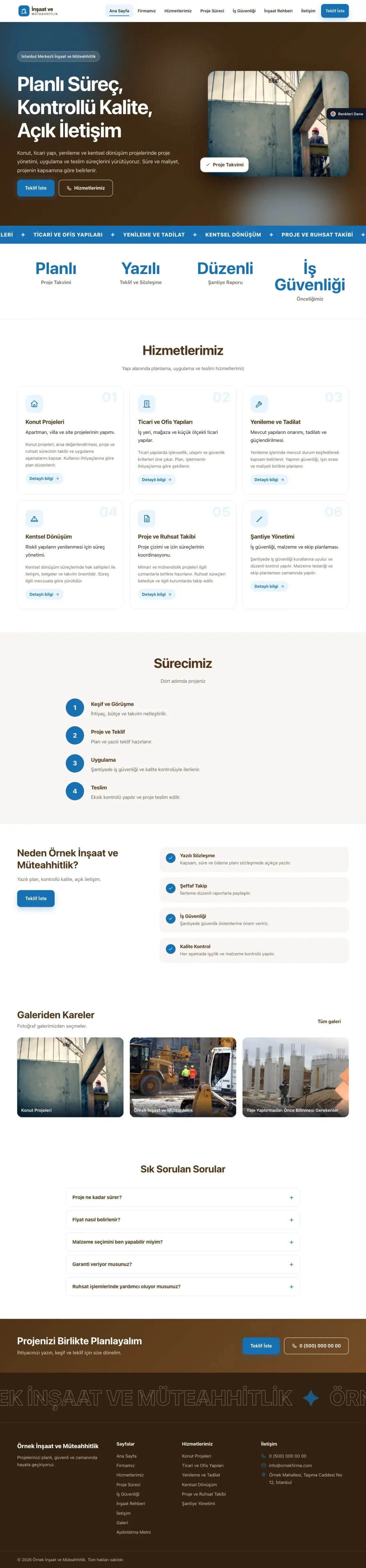 İnşaat ve Müteahhit için Hareketli Kahve Mavi – İnşaat ve Müteahhit Web Sitesi ana sayfa görünümü