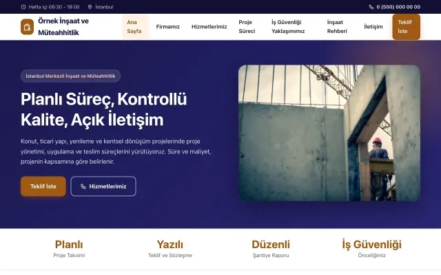 İnşaat ve Müteahhit için Klasik Lacivert Turuncu – İnşaat ve Müteahhit Web Sitesi ana sayfa görünümü