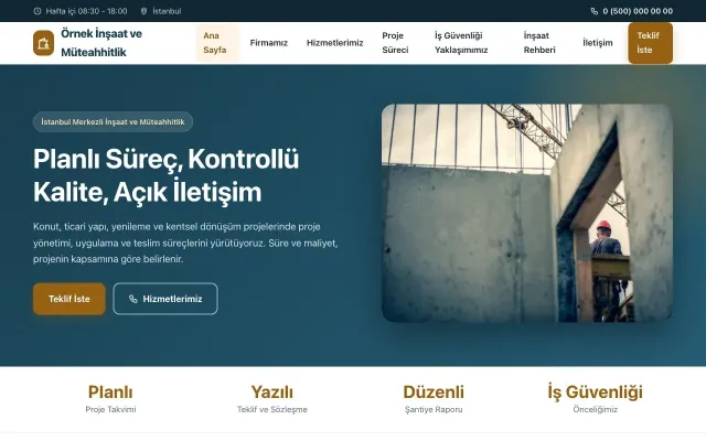 İnşaat ve Müteahhit için Klasik Mavi Turuncu – İnşaat ve Müteahhit Web Sitesi ana sayfa görünümü