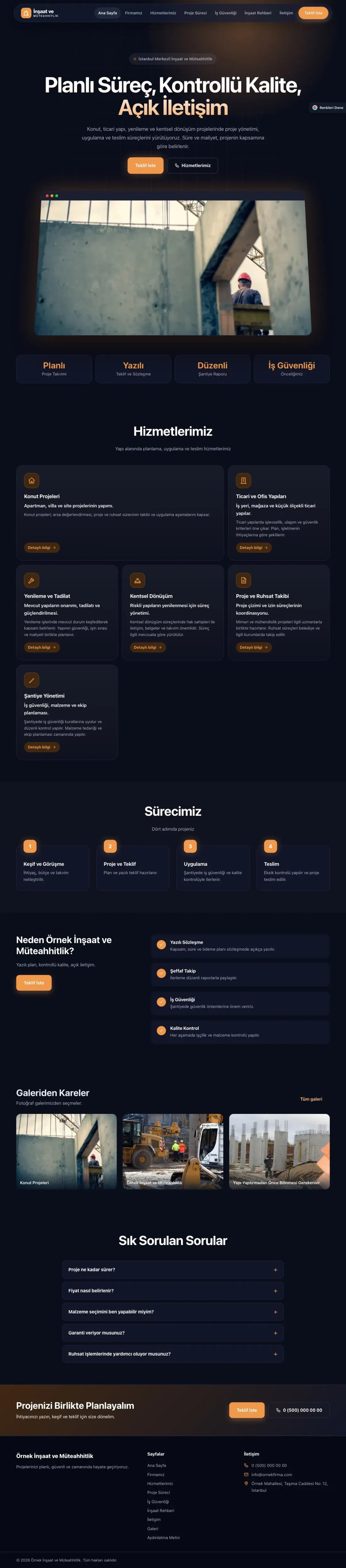 İnşaat ve Müteahhit için Koyu Modern Lacivert Turuncu – İnşaat ve Müteahhit Web Sitesi ana sayfa görünümü