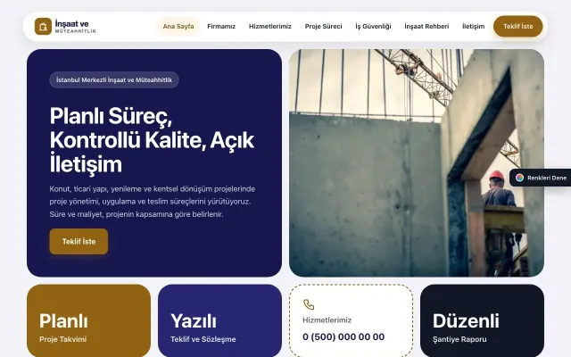 İnşaat ve Müteahhit için Mozaik Lacivert Turuncu – İnşaat ve Müteahhit Web Sitesi ana sayfa görünümü